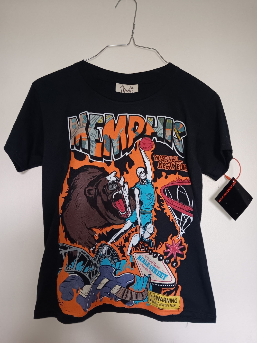 Kids' Black Memphis Basketball Graphic Tee with Orange Accents